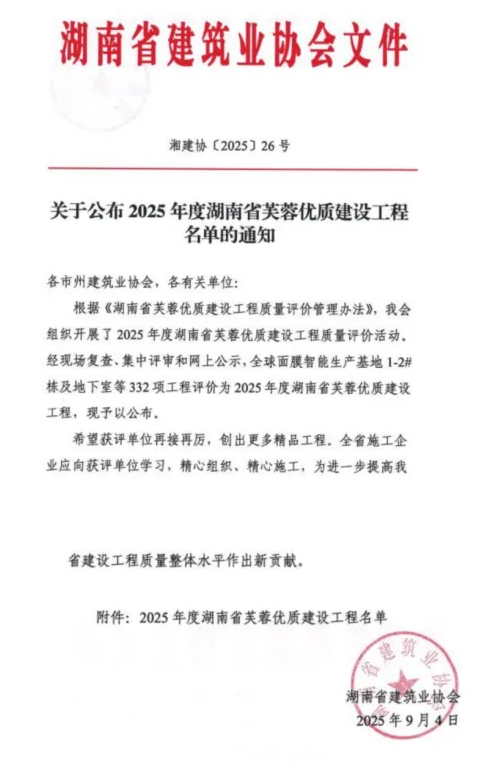 雙盤喜報 萬樓湘璽與融城名著同獲湖南省建設(shè)工程最高榮譽(yù)